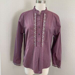 Sundance Womens 14 Purple Embroidered Pullover Tunic Top Long Sleeve Shirt